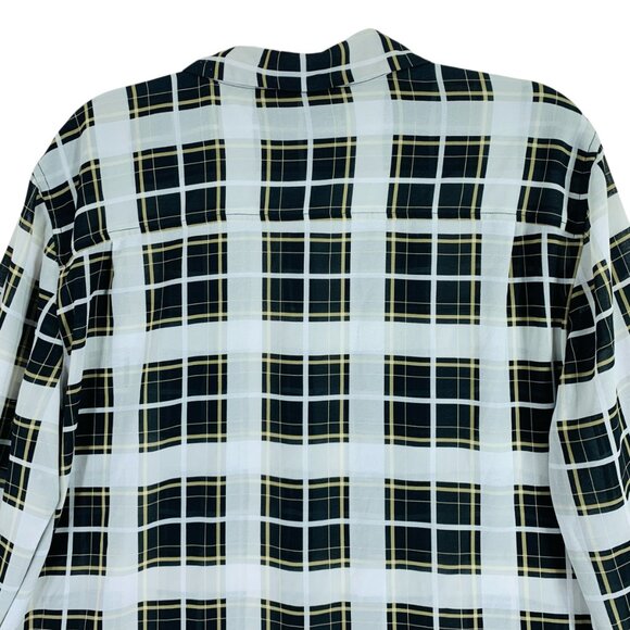 Michael Kors sheer plaid print light weight button down blouse long sl top sz xl - Picture 6 of 16